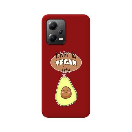 Funda Silicona Líquida Roja compatible con Xiaomi Redmi Note 12 5G diseño Vegan Life Dibujos