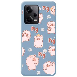 Funda Silicona Líquida Azul compatible con Xiaomi Redmi Note 12 Pro 5G diseño Cerdos Dibujos