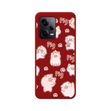 Funda Silicona Líquida Roja compatible con Xiaomi Redmi Note 12 Pro 5G diseño Cerdos Dibujos