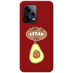 Funda Silicona Líquida Roja compatible con Xiaomi Redmi Note 12 Pro 5G diseño Vegan Life Dibujos