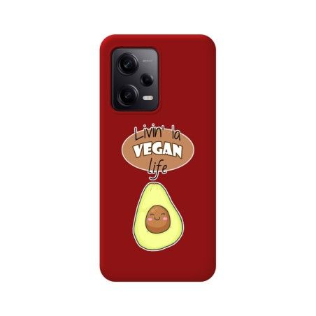 Funda Silicona Líquida Roja compatible con Xiaomi Redmi Note 12 Pro 5G diseño Vegan Life Dibujos