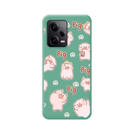 Funda Silicona Líquida Verde compatible con Xiaomi Redmi Note 12 Pro 5G diseño Cerdos Dibujos