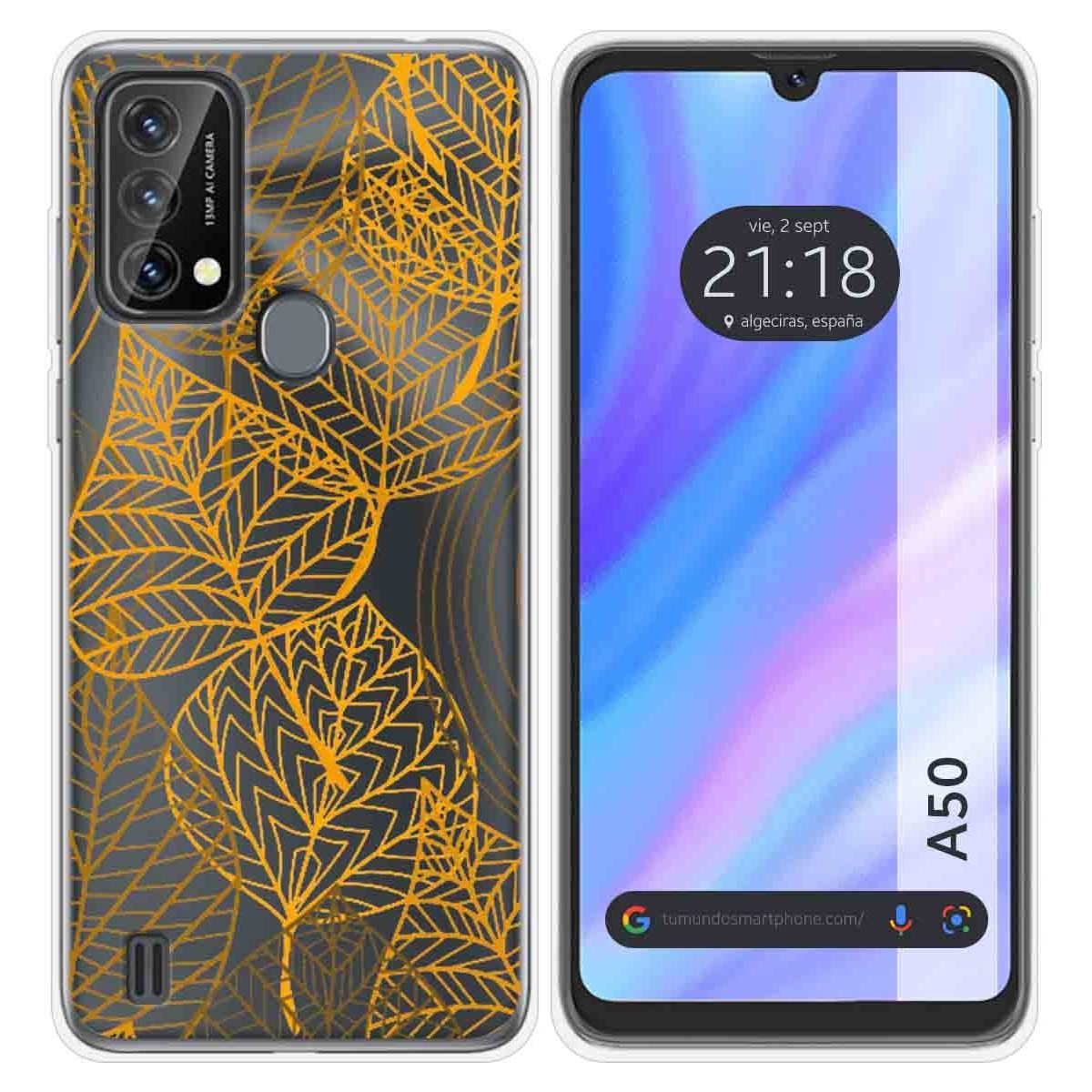 Funda Silicona Transparente para Blackview A50 diseño Hojas Dibujos