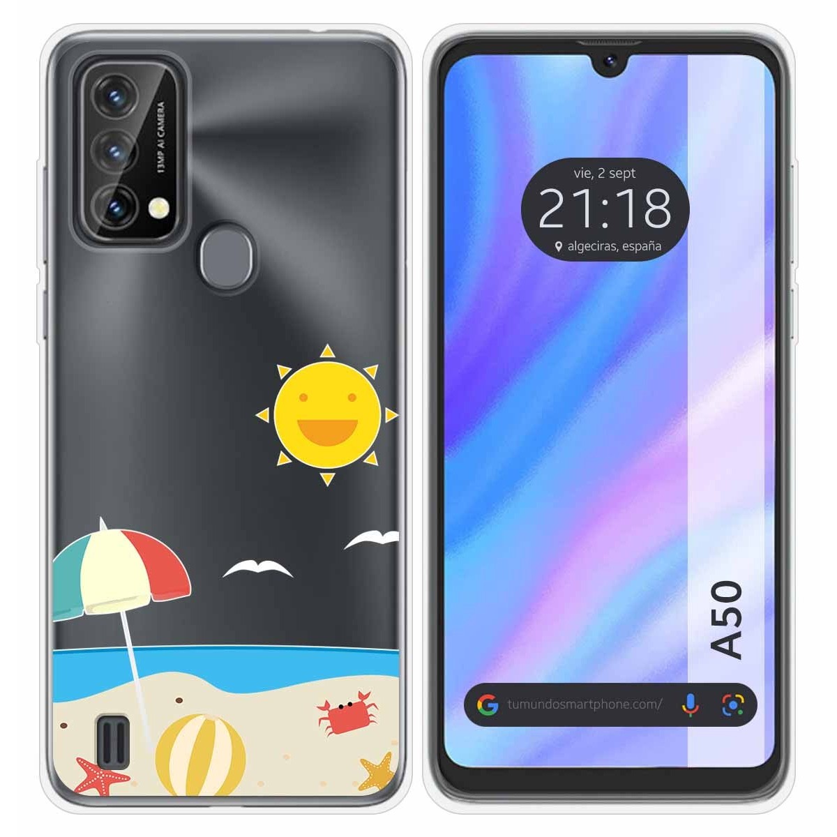 Funda Silicona Transparente para Blackview A50 diseño Playa Dibujos