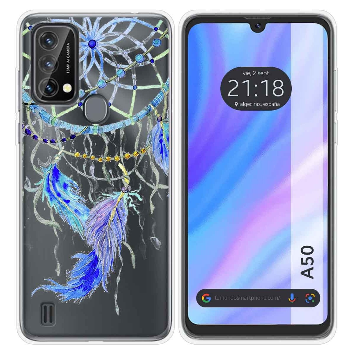 Funda Silicona Transparente para Blackview A50 diseño Plumas Dibujos