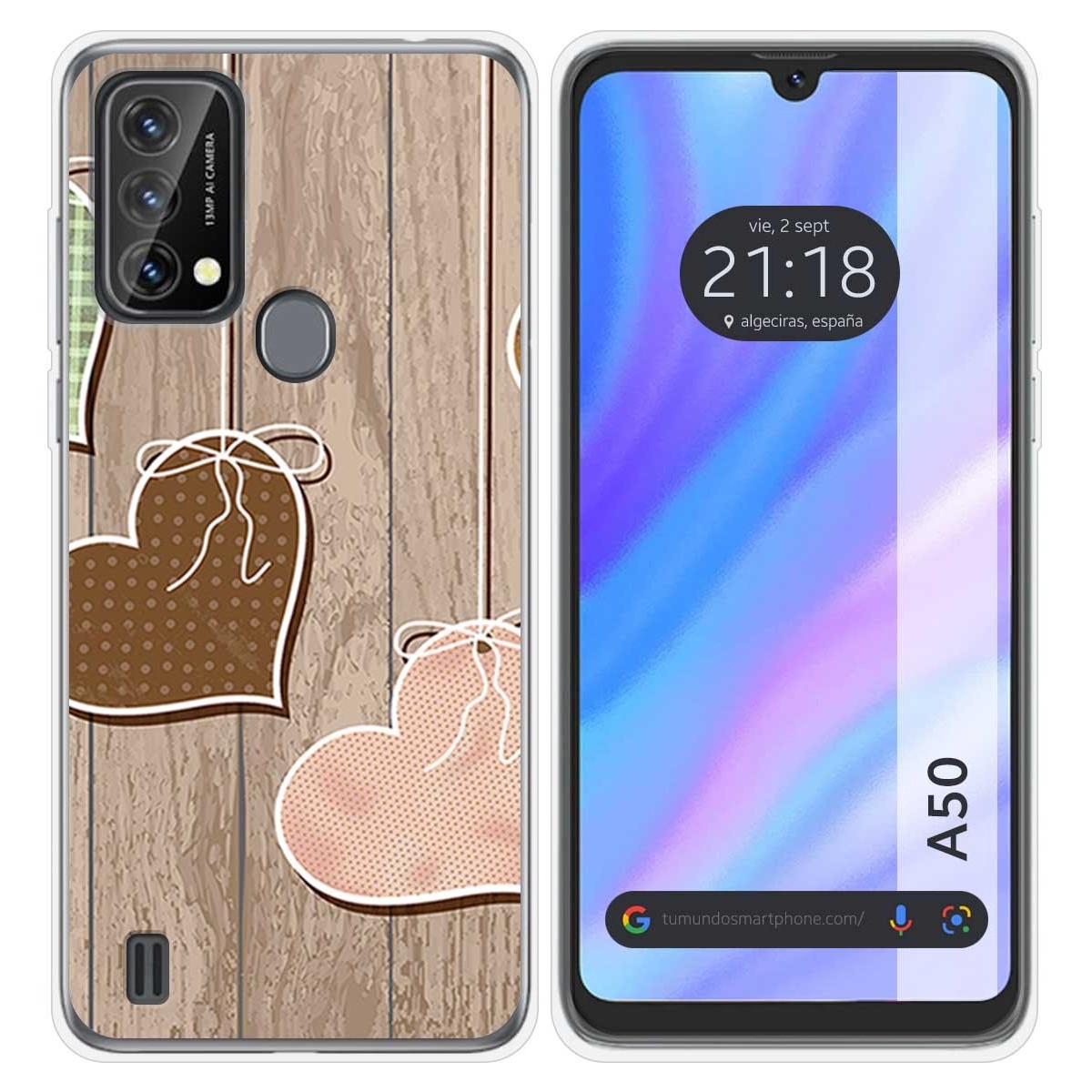 Funda Silicona para Blackview A50 diseño Corazones Madera Dibujos