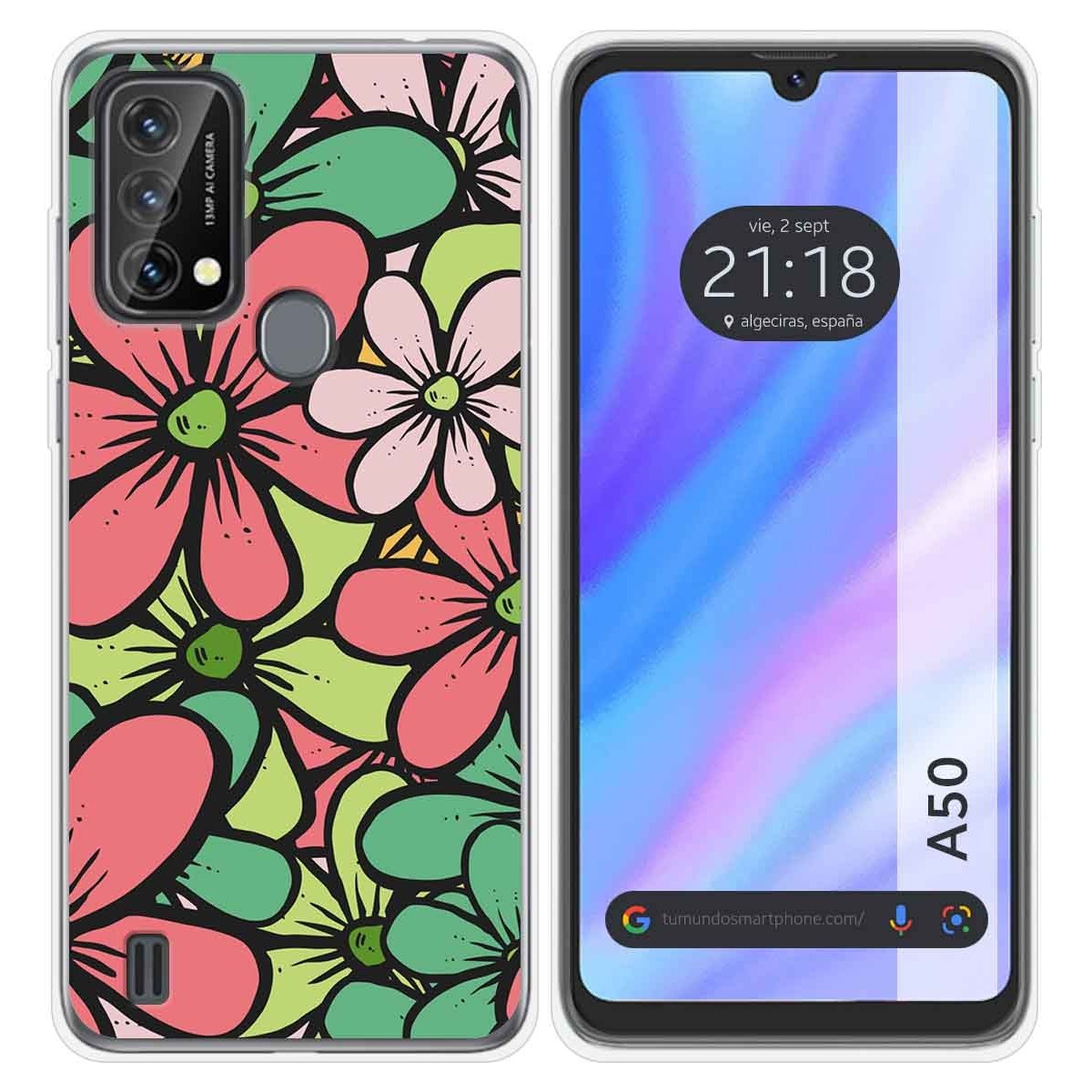 Funda Silicona Transparente para Blackview A50 diseño Flores 02 Dibujos