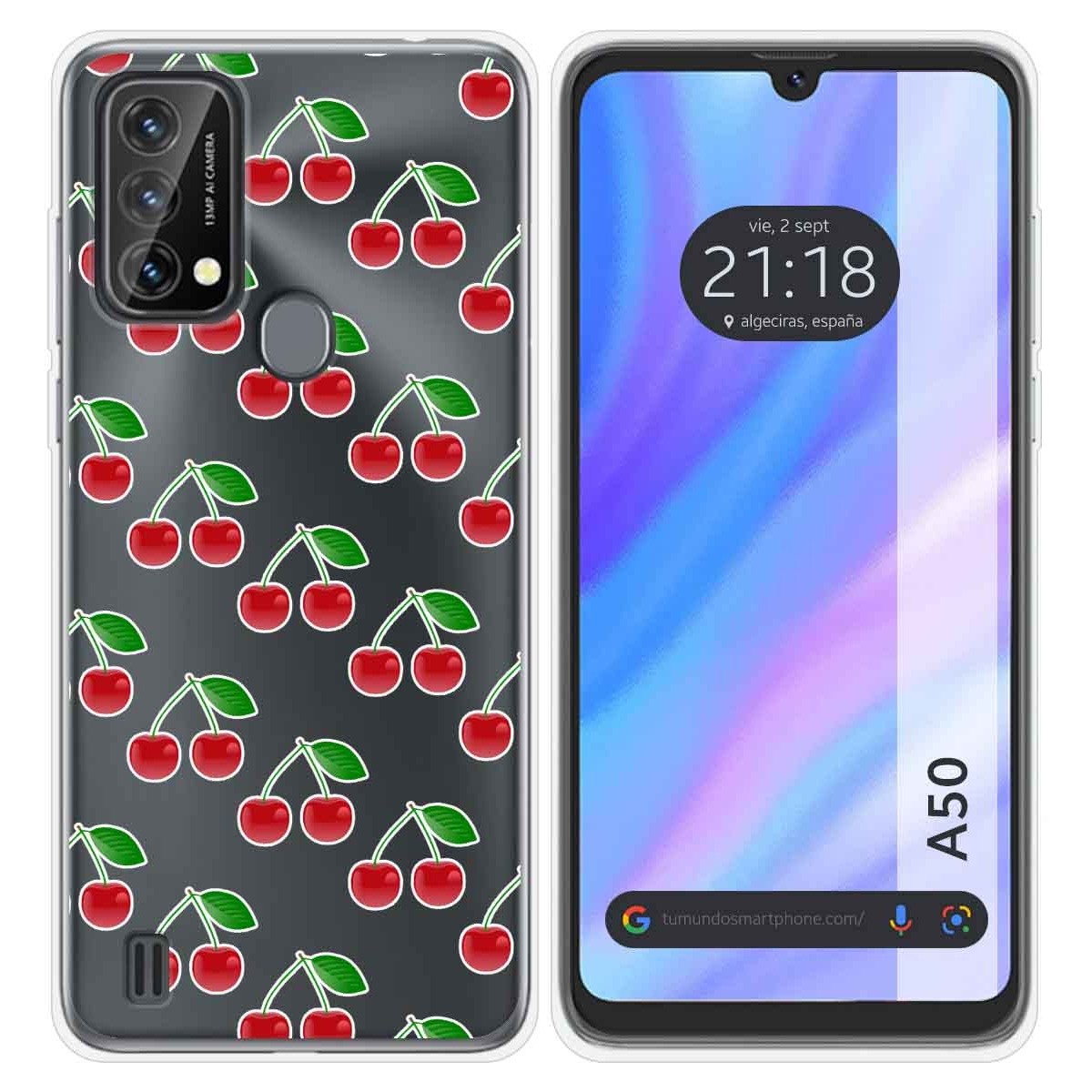 Funda Silicona Transparente para Blackview A50 diseño Cerezas Dibujos