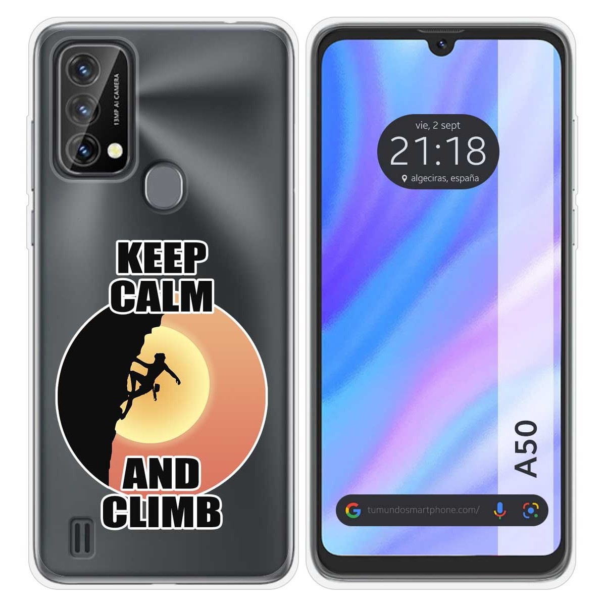 Funda Silicona Transparente para Blackview A50 diseño Mujer Escalada Dibujos