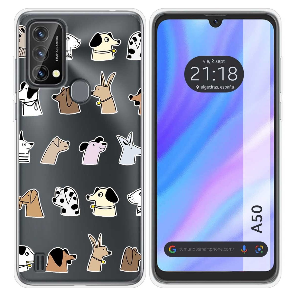 Funda Silicona Transparente para Blackview A50 diseño Perros Dibujos