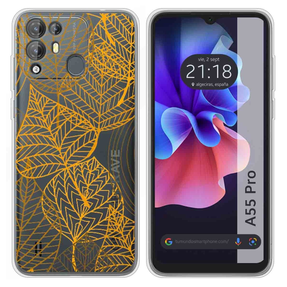 Funda Silicona Transparente para Blackview A55 Pro diseño Hojas Dibujos