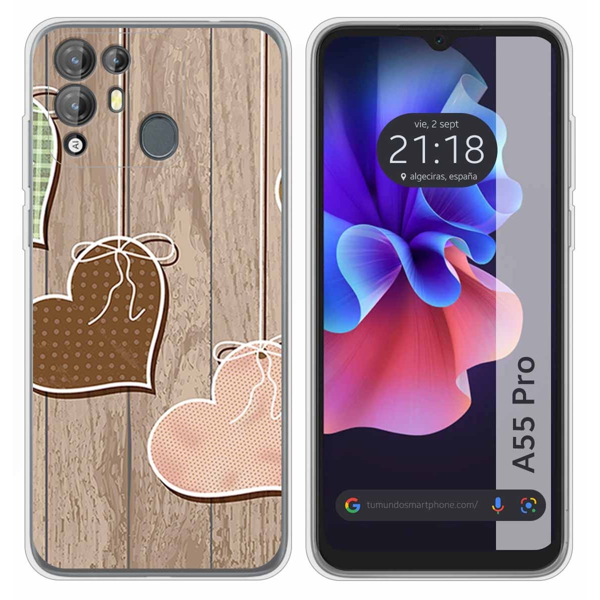 Funda Silicona para Blackview A55 Pro diseño Corazones Madera Dibujos