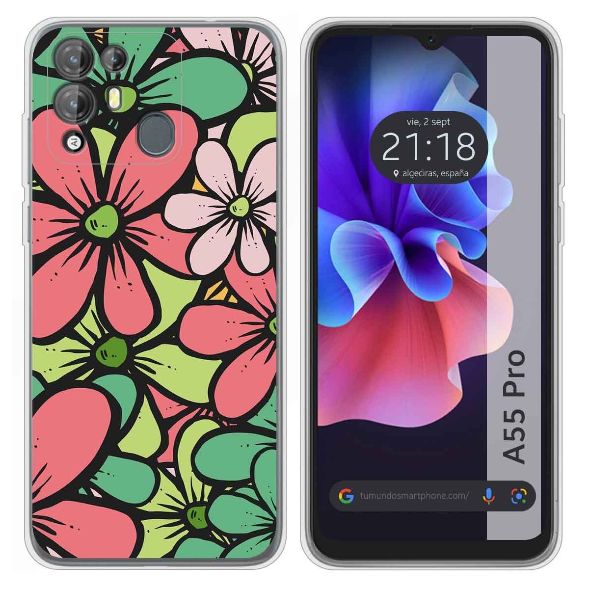 Funda Silicona Transparente para Blackview A55 Pro diseño Flores 02 Dibujos