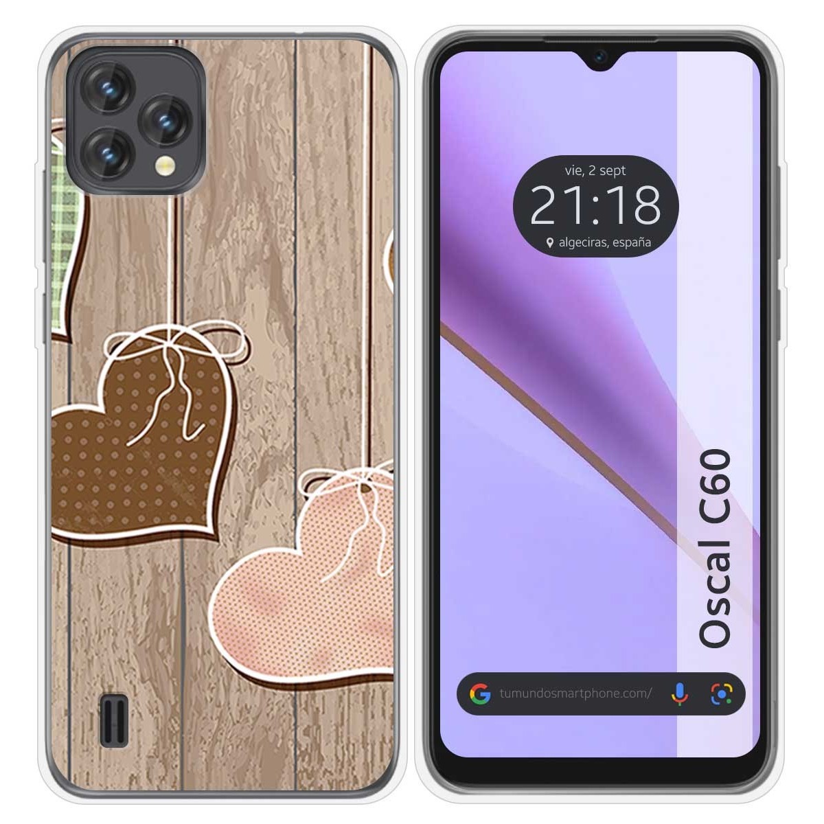 Funda Silicona para Blackview Oscal C60 diseño Corazones Madera Dibujos