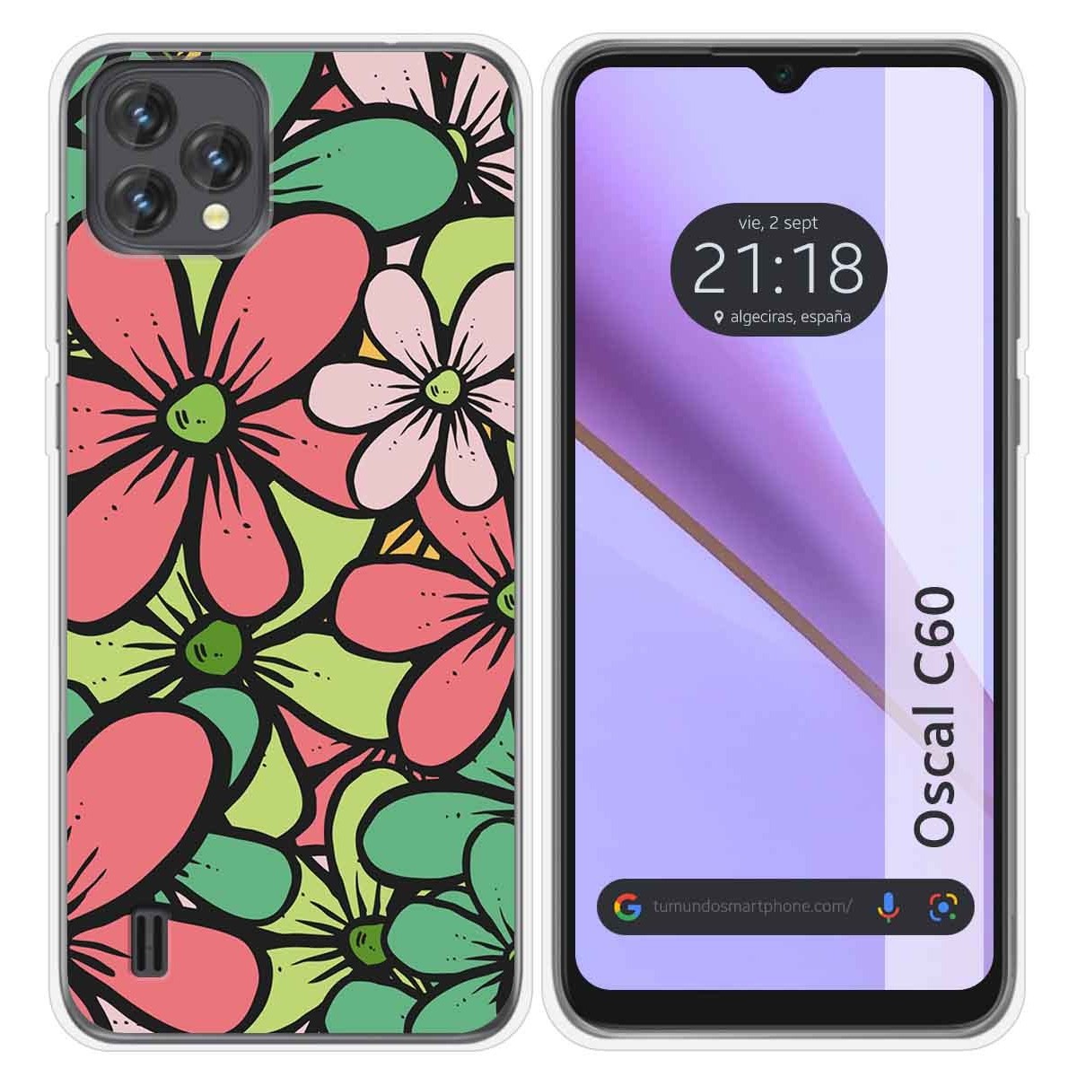 Funda Silicona Transparente para Blackview Oscal C60 diseño Flores 02 Dibujos