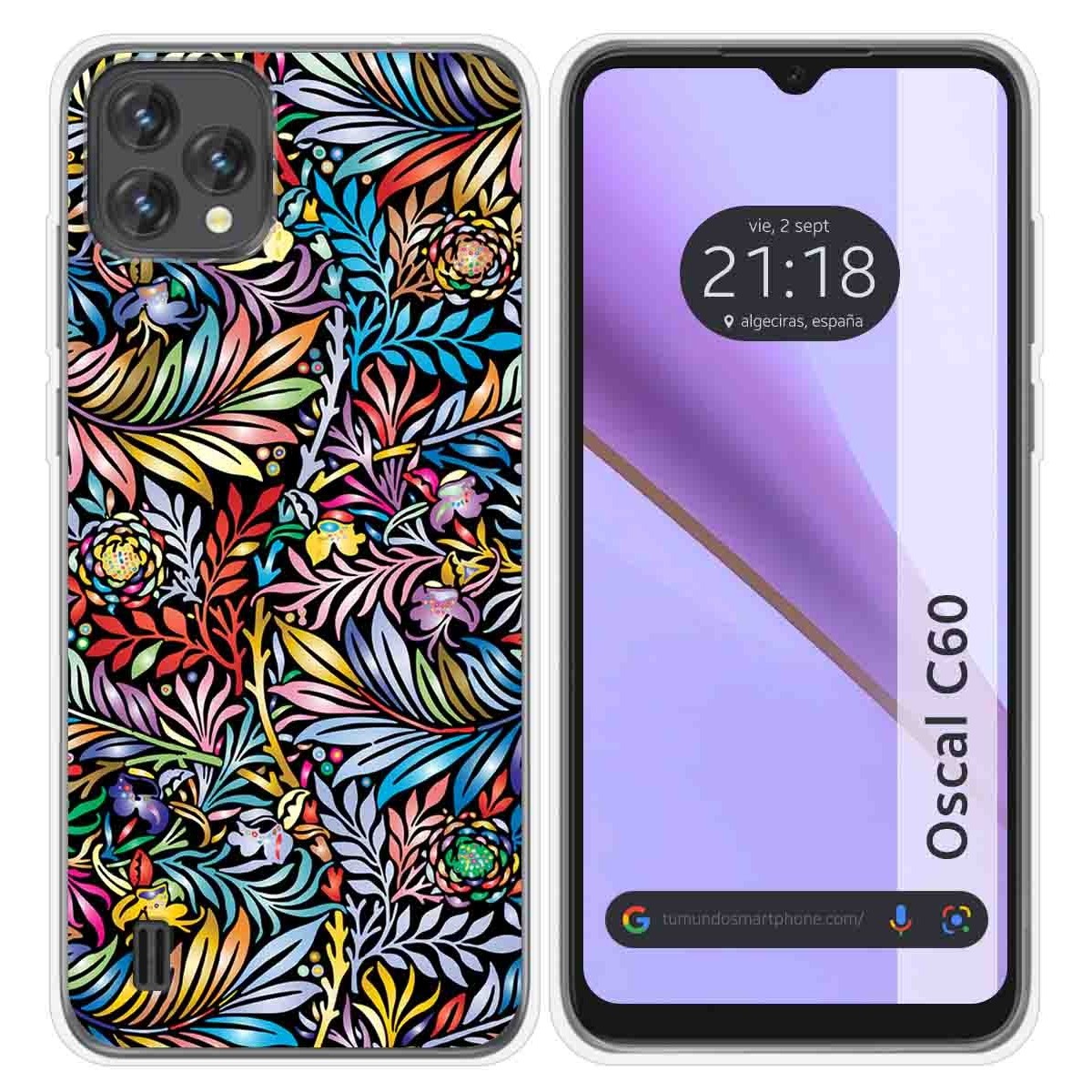 Funda Silicona Transparente para Blackview Oscal C60 diseño Flores 04 Dibujos
