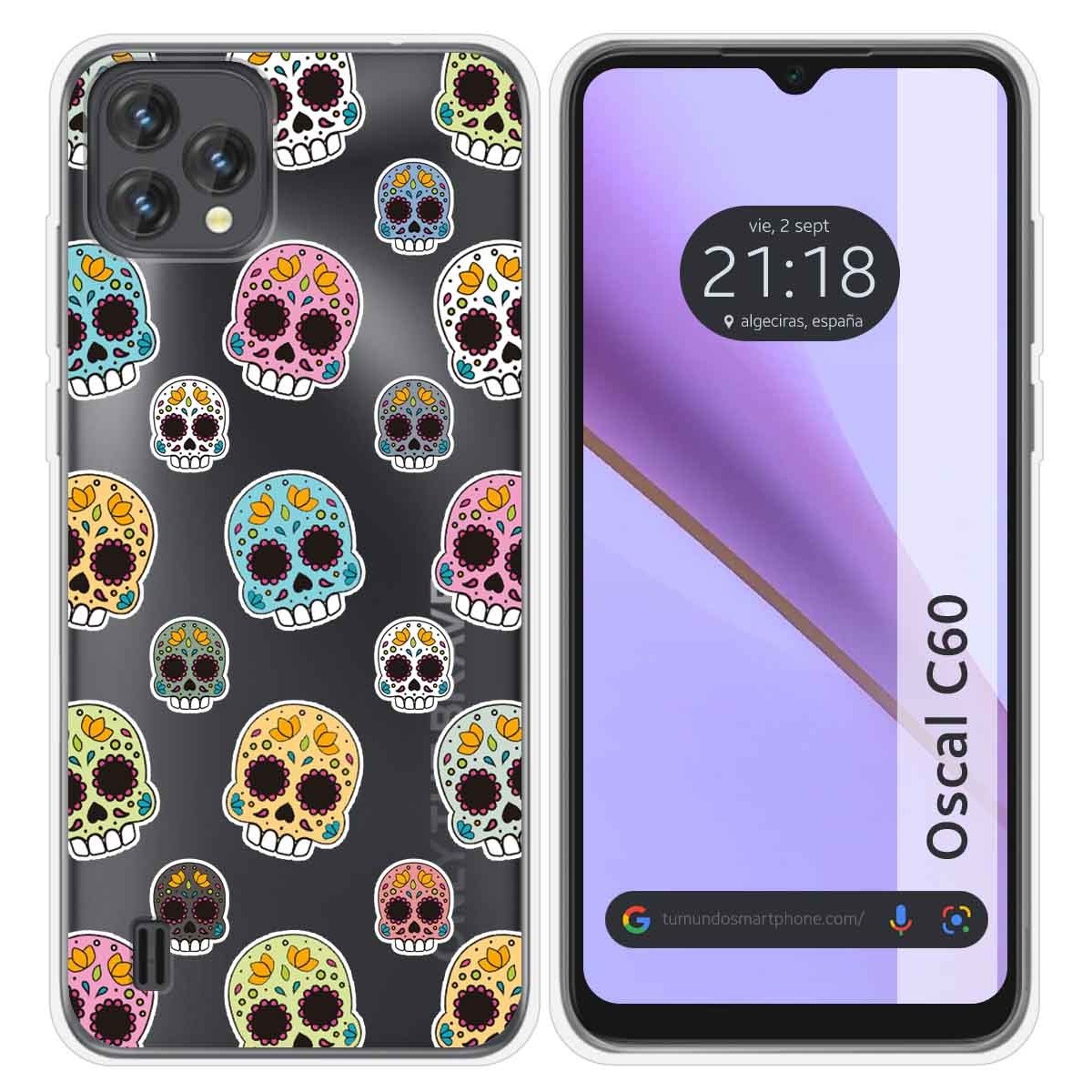 Funda Silicona Transparente para Blackview Oscal C60 diseño Catrina Dibujos