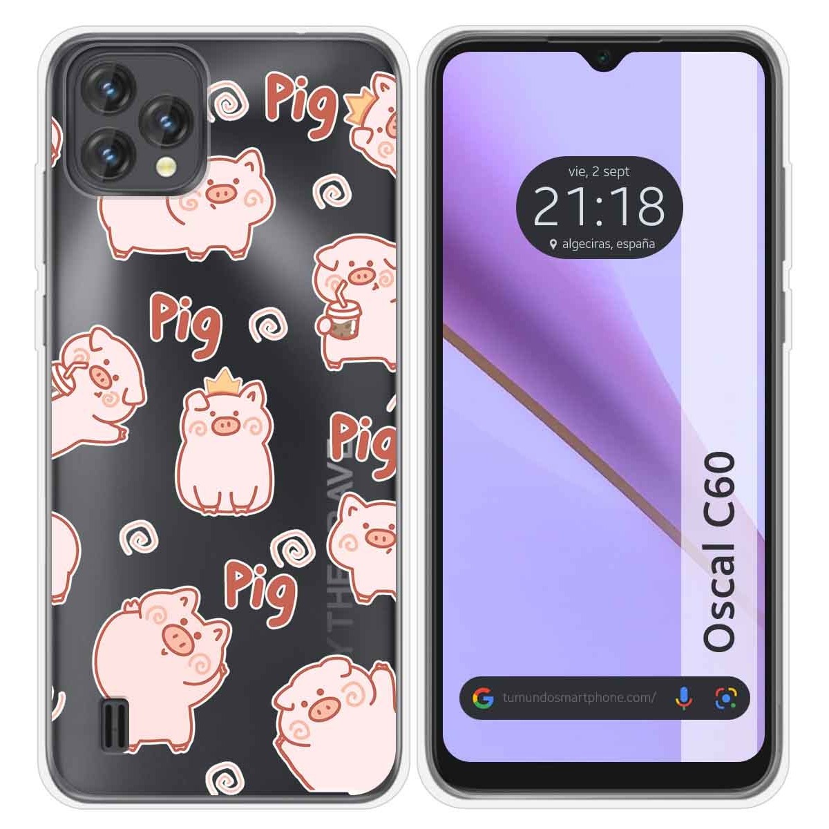 Funda Silicona Transparente para Blackview Oscal C60 diseño Cerdos Dibujos