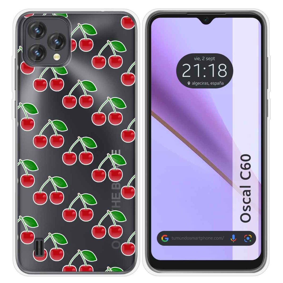 Funda Silicona Transparente para Blackview Oscal C60 diseño Cerezas Dibujos