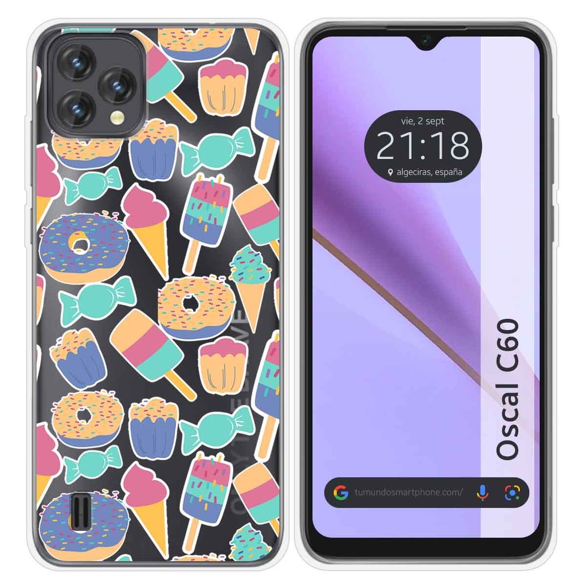 Funda Silicona Transparente para Blackview Oscal C60 diseño Dulces 02 Dibujos