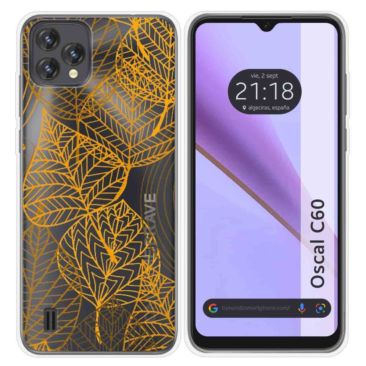 Funda Silicona Transparente para Blackview Oscal C60 diseño Hojas Dibujos