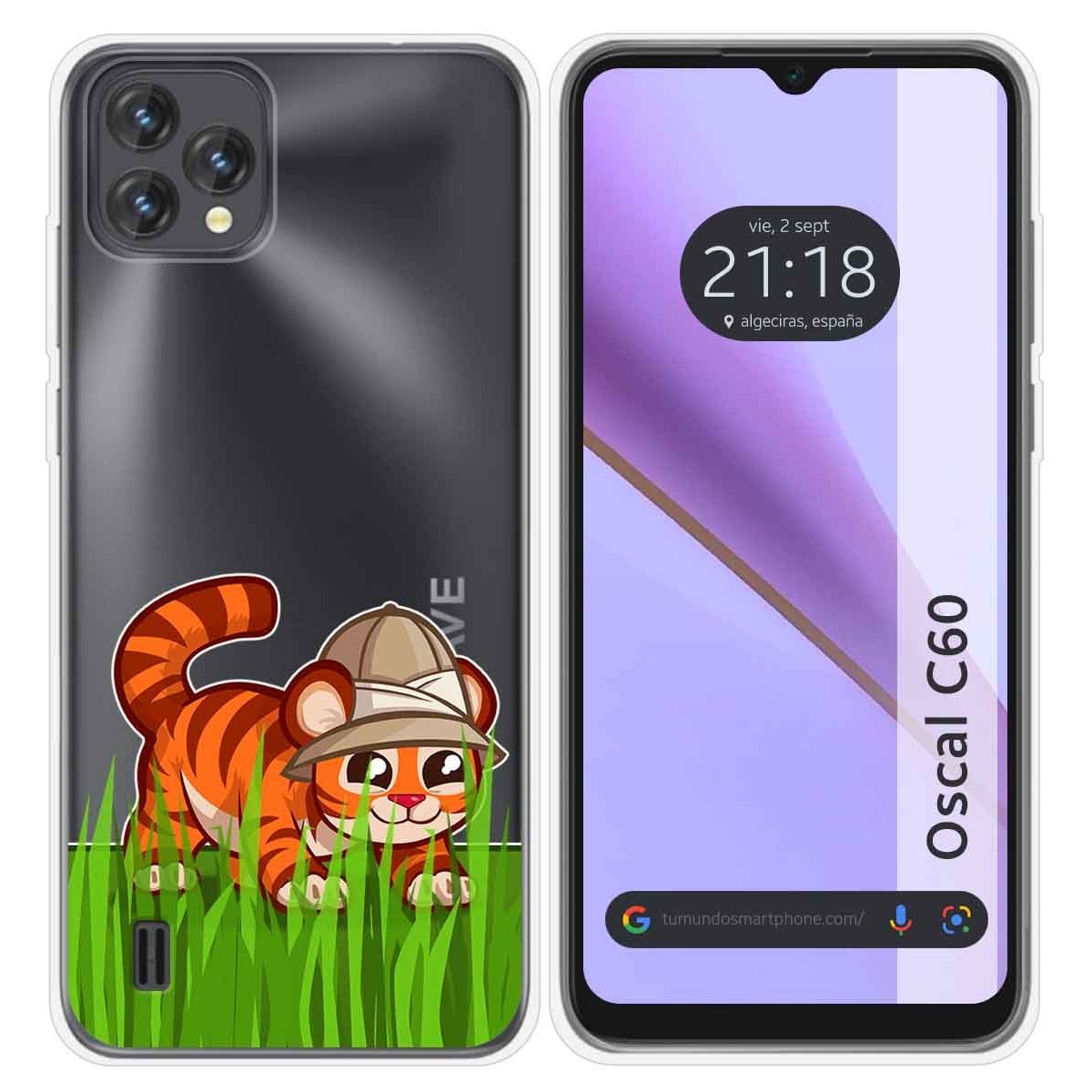 Funda Silicona Transparente para Blackview Oscal C60 diseño Tigre Dibujos