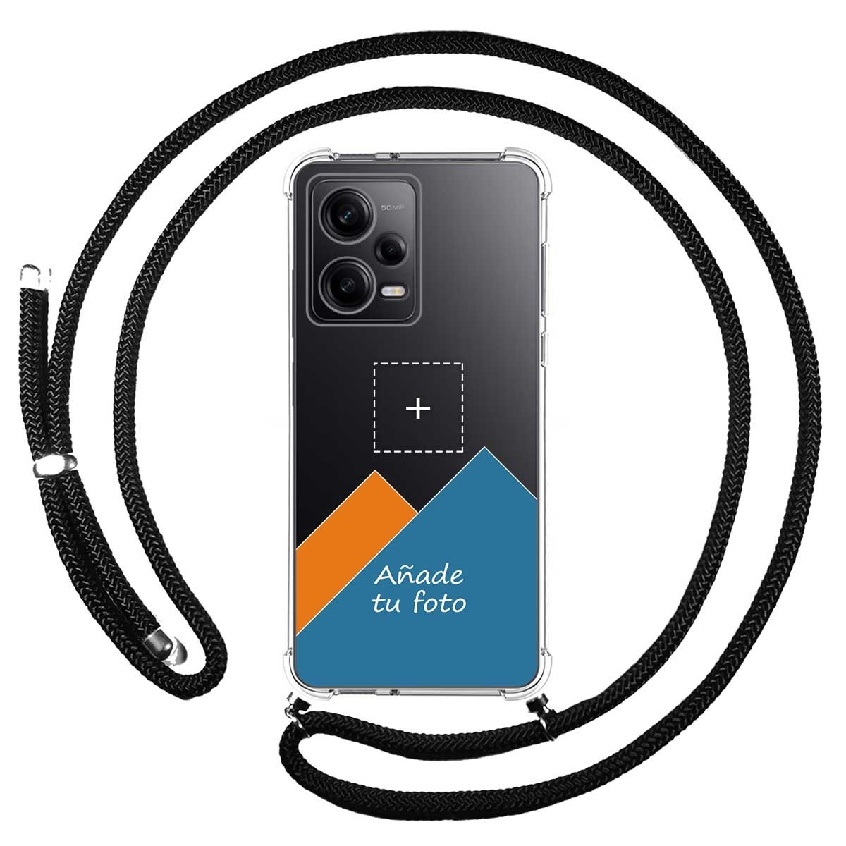 Personaliza tu Funda Colgante Transparente para Xiaomi Redmi Note 12 Pro+ Plus 5G con Cordon Negro Personalizada