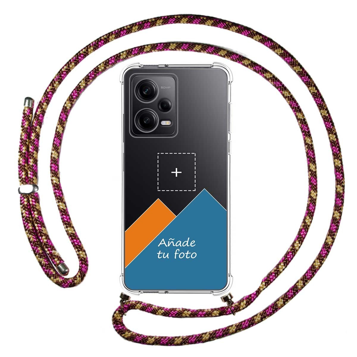Personaliza tu Funda Colgante Transparente para Xiaomi Redmi Note 12 Pro+ Plus 5G con Cordon Rosa / Dorado Personalizada