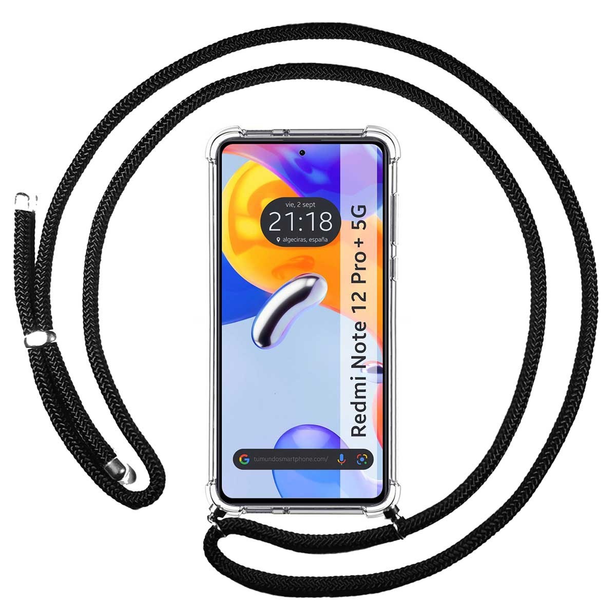 Funda Colgante Transparente compatible con Xiaomi Redmi Note 12 Pro+ Plus 5G con Cordon Negro
