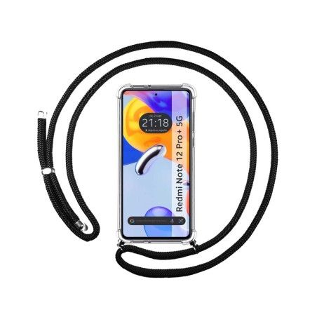 Funda Colgante Transparente compatible con Xiaomi Redmi Note 12 Pro+ Plus 5G con Cordon Negro