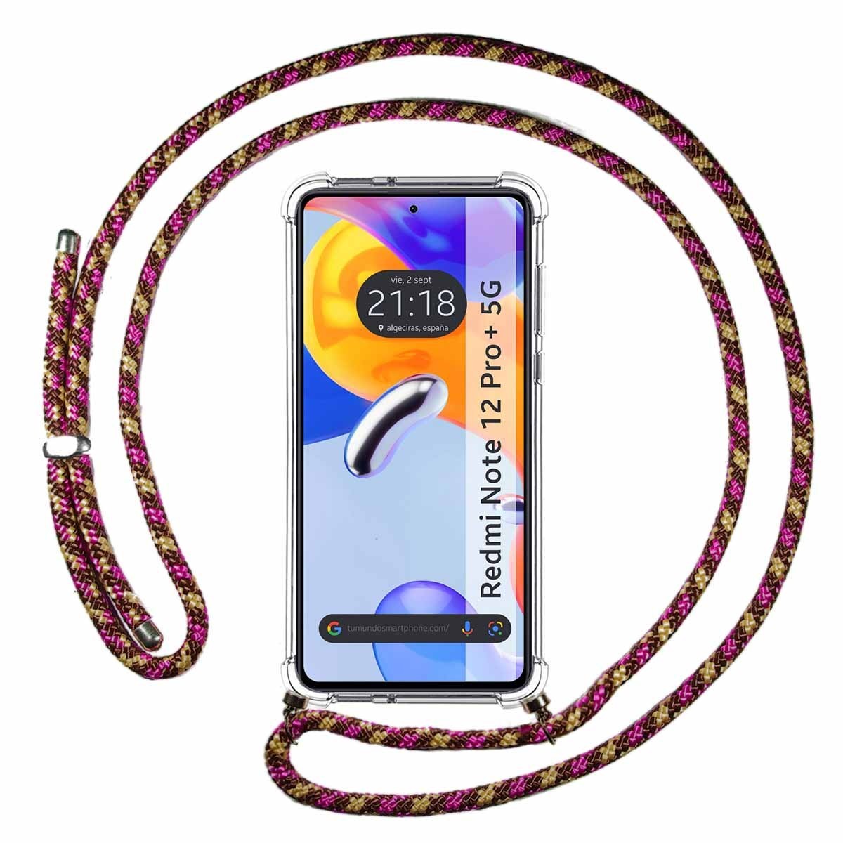 Funda Colgante Transparente compatible con Xiaomi Redmi Note 12 Pro+ Plus 5G con Cordon Rosa / Dorado