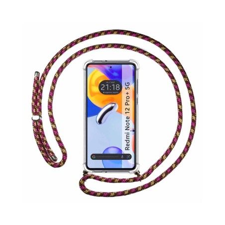 Funda Colgante Transparente compatible con Xiaomi Redmi Note 12 Pro+ Plus 5G con Cordon Rosa / Dorado