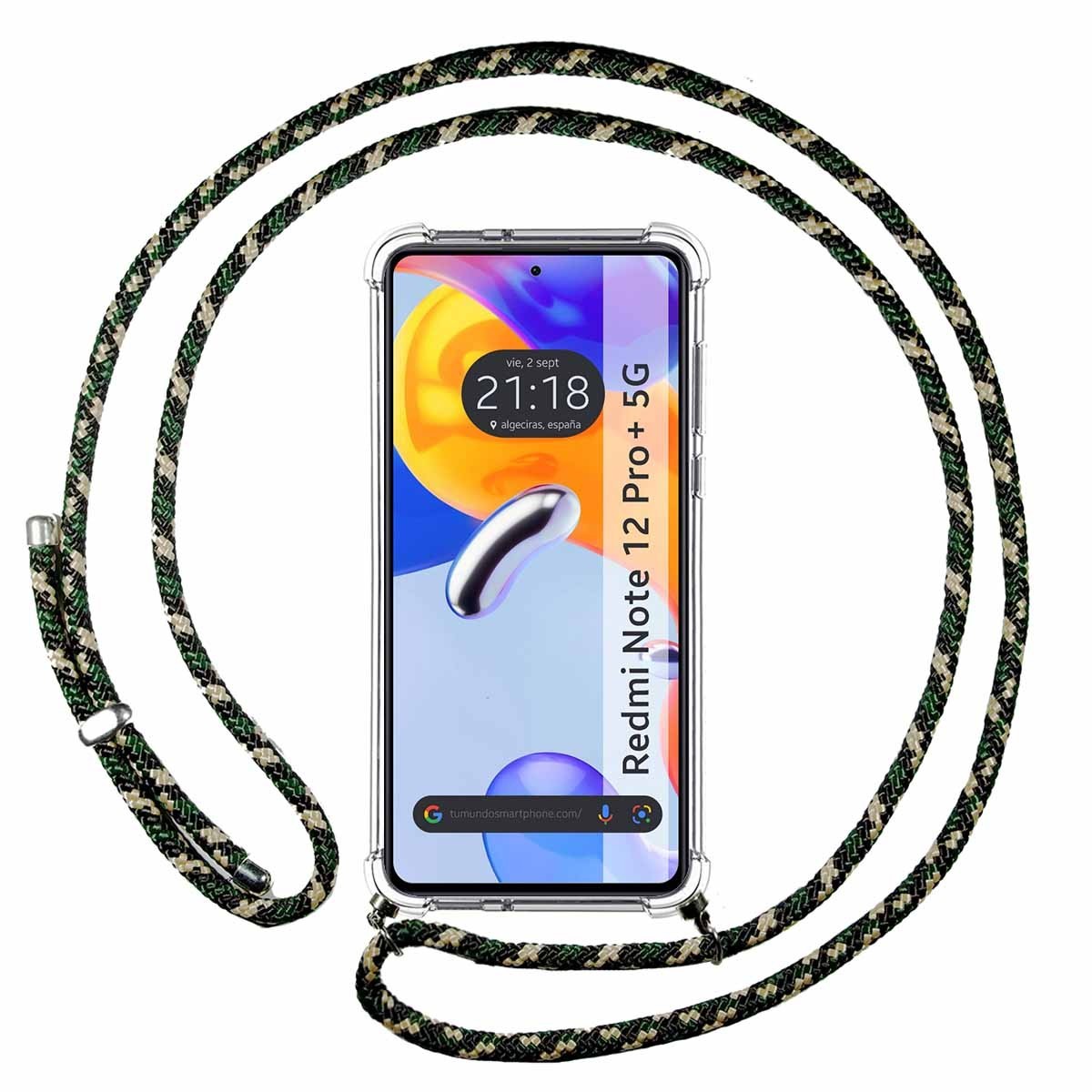 Funda Colgante Transparente compatible con Xiaomi Redmi Note 12 Pro+ Plus 5G con Cordon Verde / Dorado