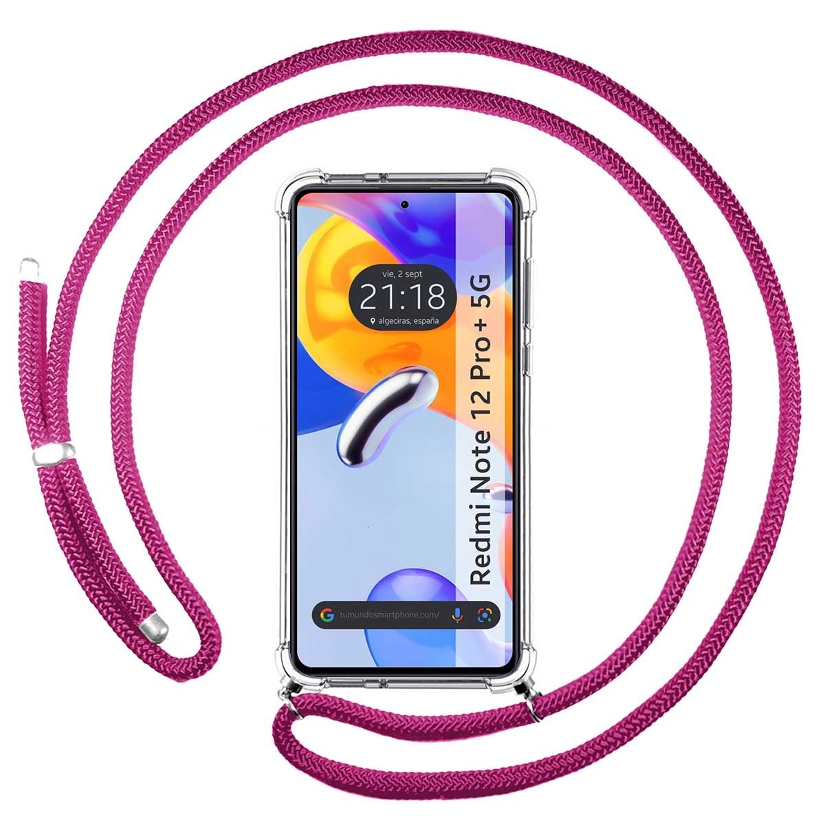 Funda Colgante Transparente compatible con Xiaomi Redmi Note 12 Pro+ Plus 5G con Cordon Rosa Fucsia