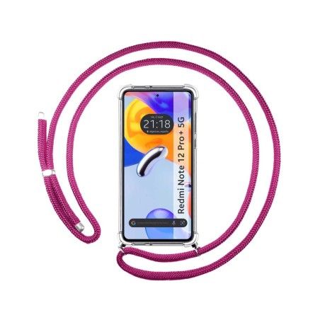 Funda Colgante Transparente compatible con Xiaomi Redmi Note 12 Pro+ Plus 5G con Cordon Rosa Fucsia