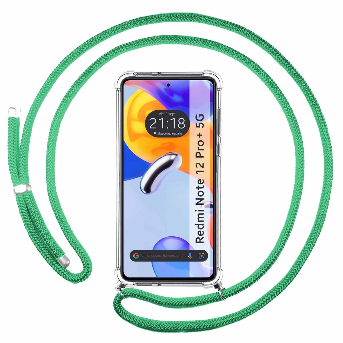 Funda Colgante Transparente compatible con Xiaomi Redmi Note 12 Pro+ Plus 5G con Cordon Verde Agua