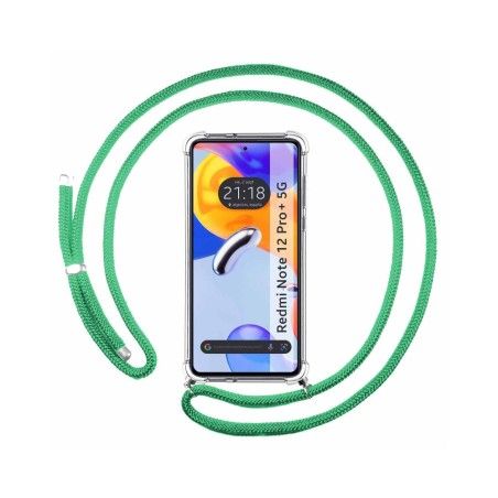 Funda Colgante Transparente compatible con Xiaomi Redmi Note 12 Pro+ Plus 5G con Cordon Verde Agua