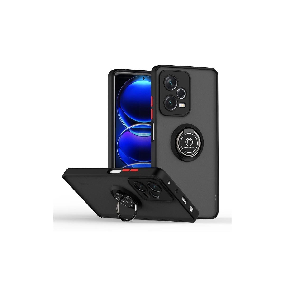 Funda Mate con Borde Negro y Anillo Giratorio 360 compatible con Xiaomi Redmi Note 12 4G