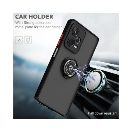 Funda Mate con Borde Negro y Anillo Giratorio 360 compatible con Xiaomi Redmi Note 12 4G