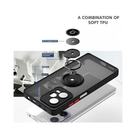 Funda Mate con Borde Negro y Anillo Giratorio 360 compatible con Xiaomi Redmi Note 12 Pro 5G