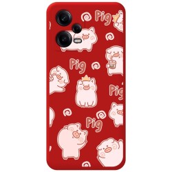 Funda Silicona Líquida Roja para Xiaomi Redmi Note 12 Pro+ Plus 5G diseño Cerdos Dibujos