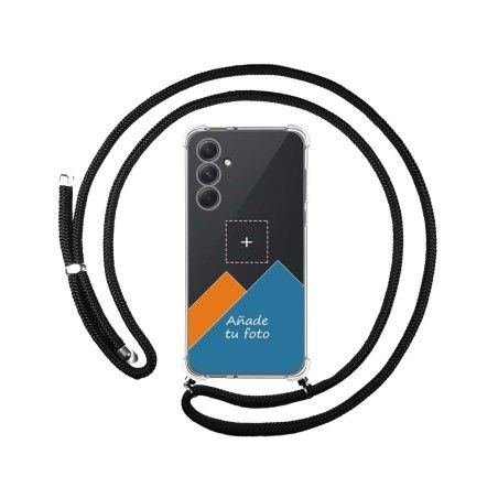 Personaliza tu Funda Colgante Transparente para Samsung Galaxy A54 5G con Cordon Negro Dibujo Personalizada