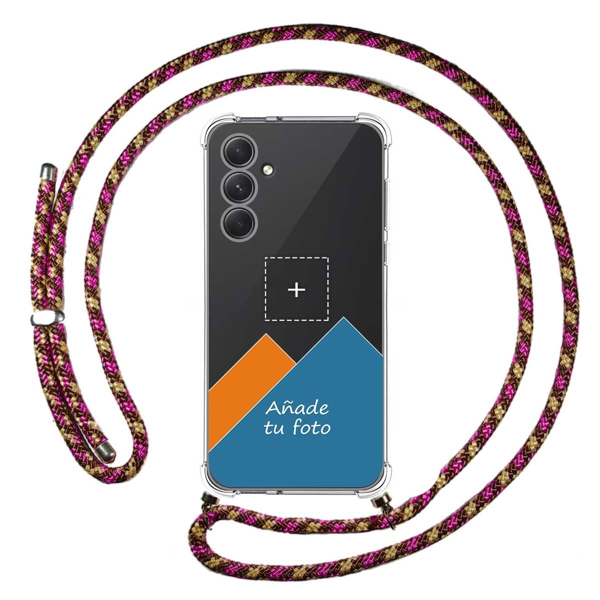 Personaliza tu Funda Colgante Transparente para Samsung Galaxy A54 5G con Cordon Rosa / Dorado Dibujo Personalizada