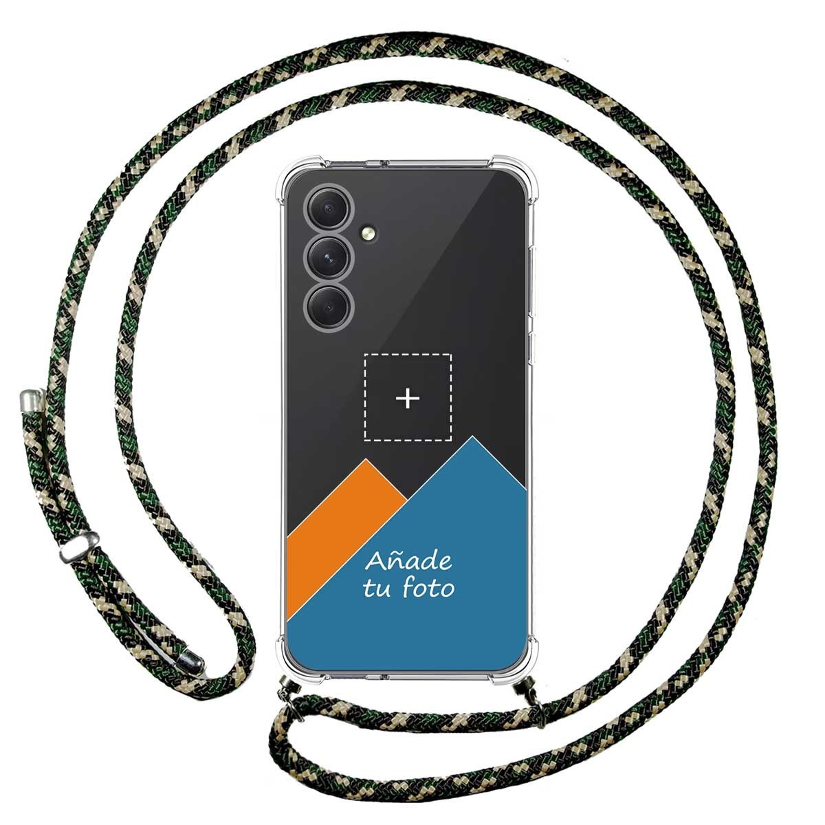 Personaliza tu Funda Colgante Transparente para Samsung Galaxy A54 5G con Cordon Verde / Dorado Dibujo Personalizada