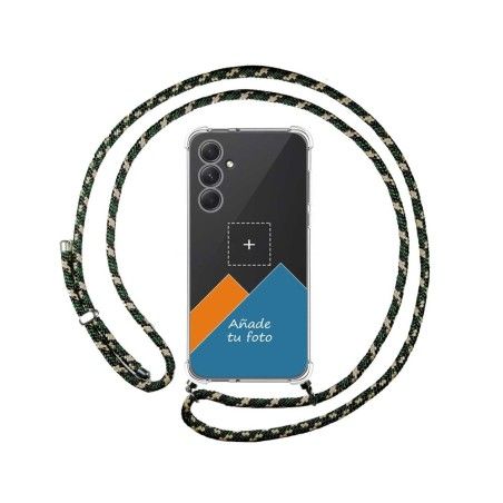 Personaliza tu Funda Colgante Transparente para Samsung Galaxy A54 5G con Cordon Verde / Dorado Dibujo Personalizada