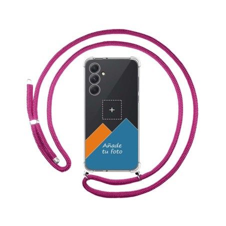 Personaliza tu Funda Colgante Transparente para Samsung Galaxy A54 5G con Cordon Rosa Fucsia Dibujo Personalizada