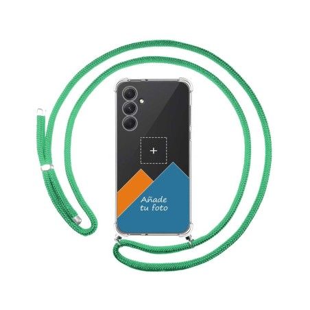 Personaliza tu Funda Colgante Transparente para Samsung Galaxy A54 5G con Cordon Verde Agua Dibujo Personalizada