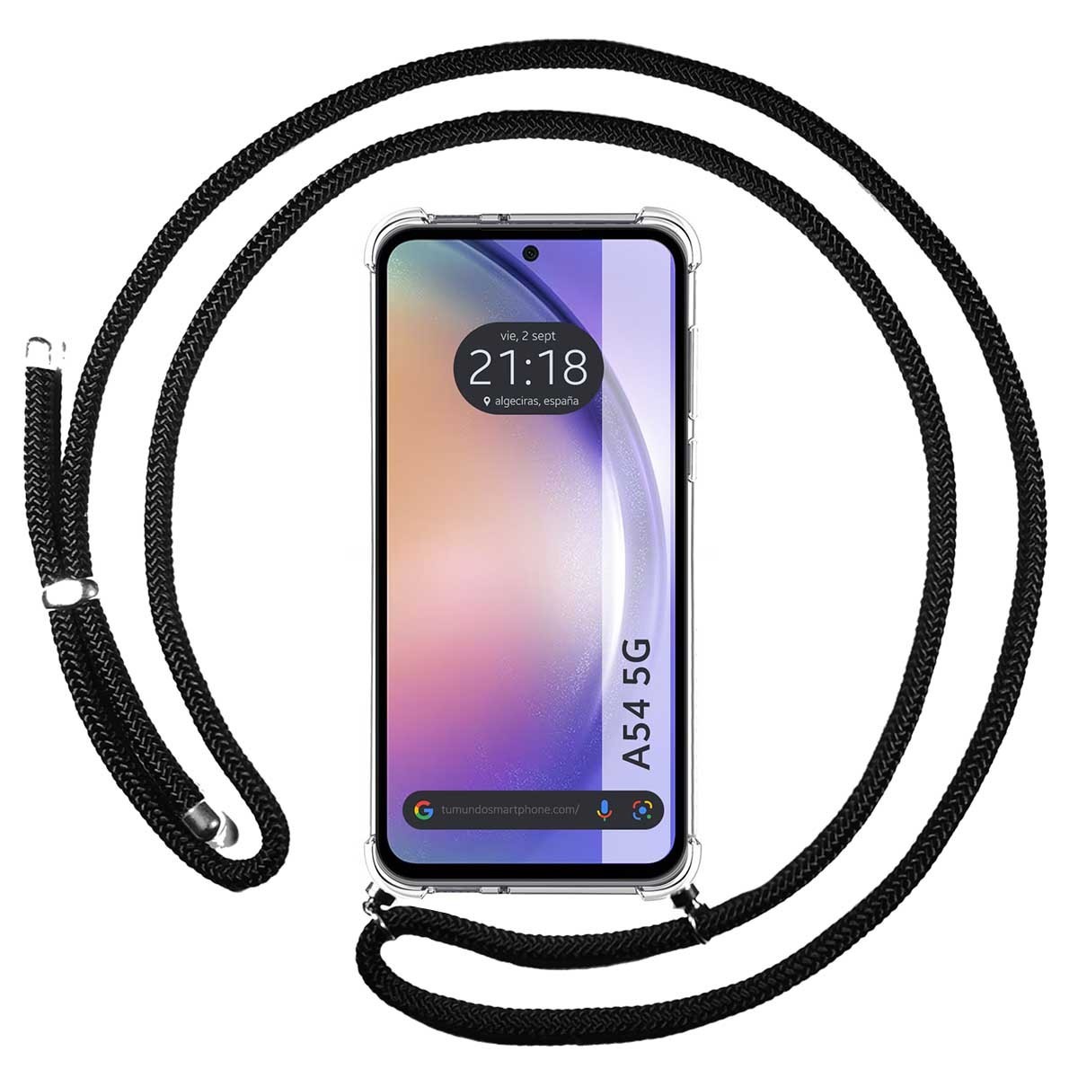 Funda Colgante Transparente para Samsung Galaxy A54 5G con Cordon Negro
