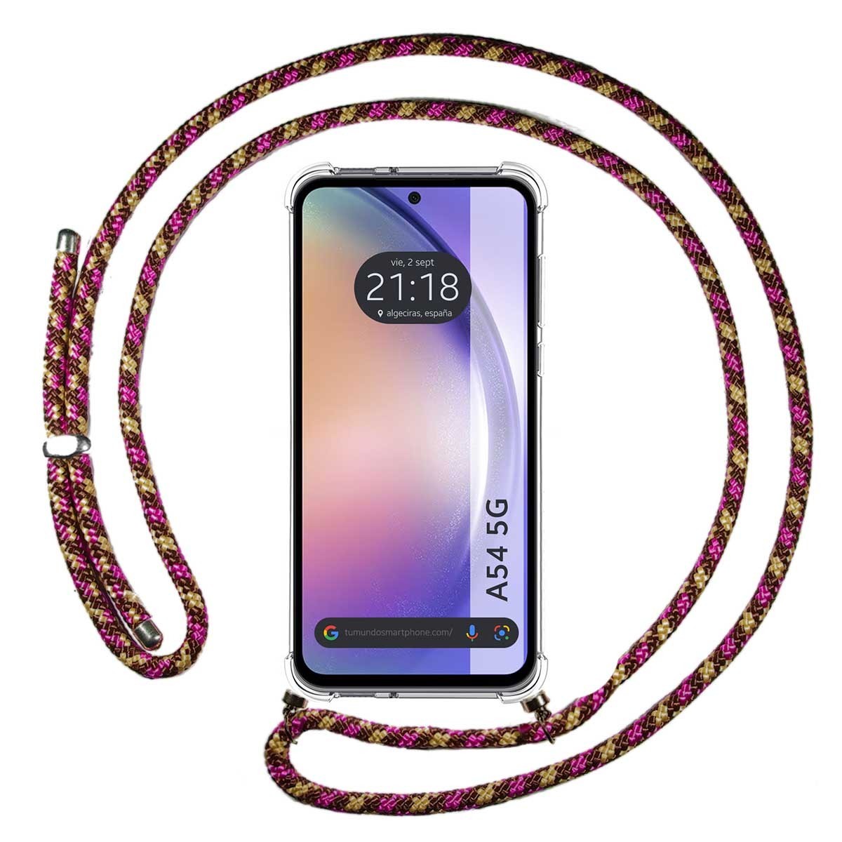 Funda Colgante Transparente para Samsung Galaxy A54 5G con Cordon Rosa / Dorado