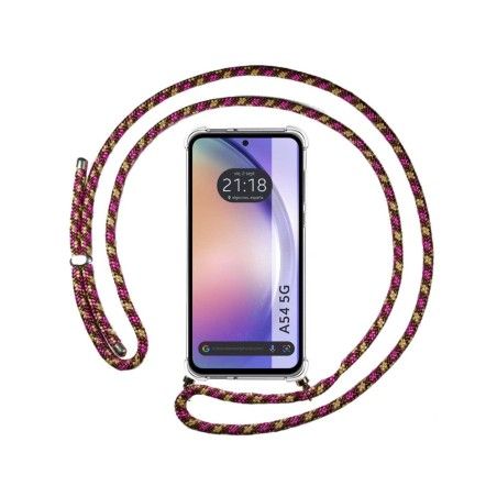 Funda Colgante Transparente para Samsung Galaxy A54 5G con Cordon Rosa / Dorado